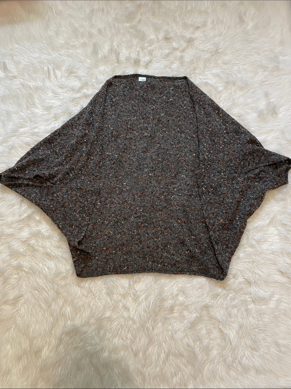Speckled Grey/Brown Marl Batwing Knit Poncho Sweater One Size
